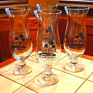 Hard Rock Hurricane Cayman Islands. 9" Hurricane Cocktail Glasses. (Set of 4).